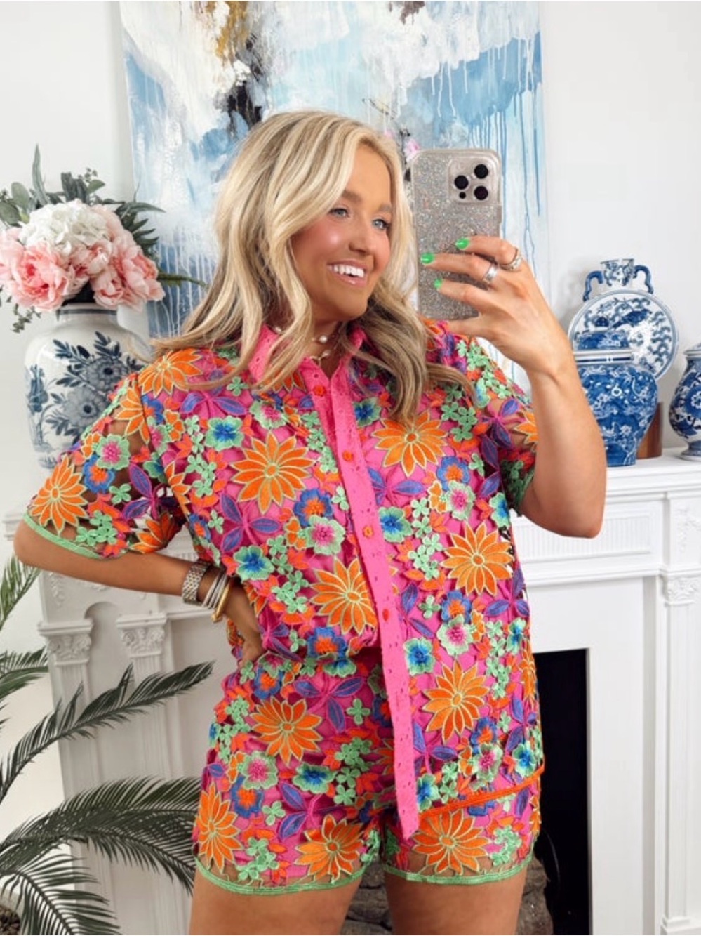 NEW W TAGS BriannaCannon Malibu Lounge Bright Floral Set - Pink/Orange Small